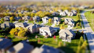 model of a neighborhood with miniature houses